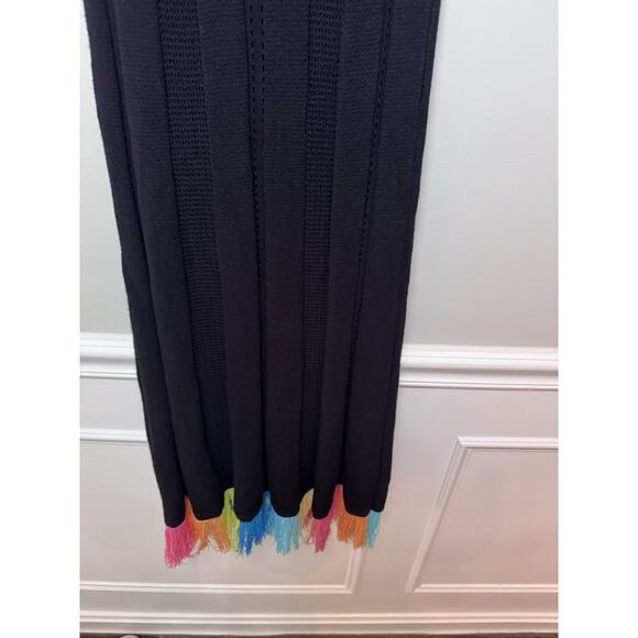 Torn by Ronny Kobo Black Halter Crochet Knit Maxi Dress Fringe Hem Size S NWT - Picture 4 of 11